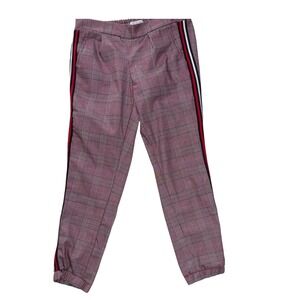 Harmony + Havoc Plaid Jogger Pants Burgundy Black Side Stripe Size 11 HH1258857D